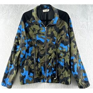 Reves Jacket Men's Medium Camo Windbreaker Full Zip Blue Green